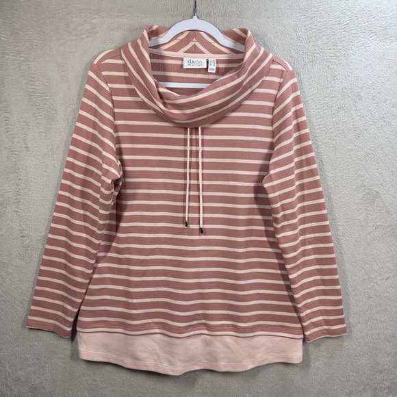 Denim & Co. Sweaters - Denim & Co. Active Waffle Knit Tunic Women's MP Pink Stripe Cowl Neck QVC